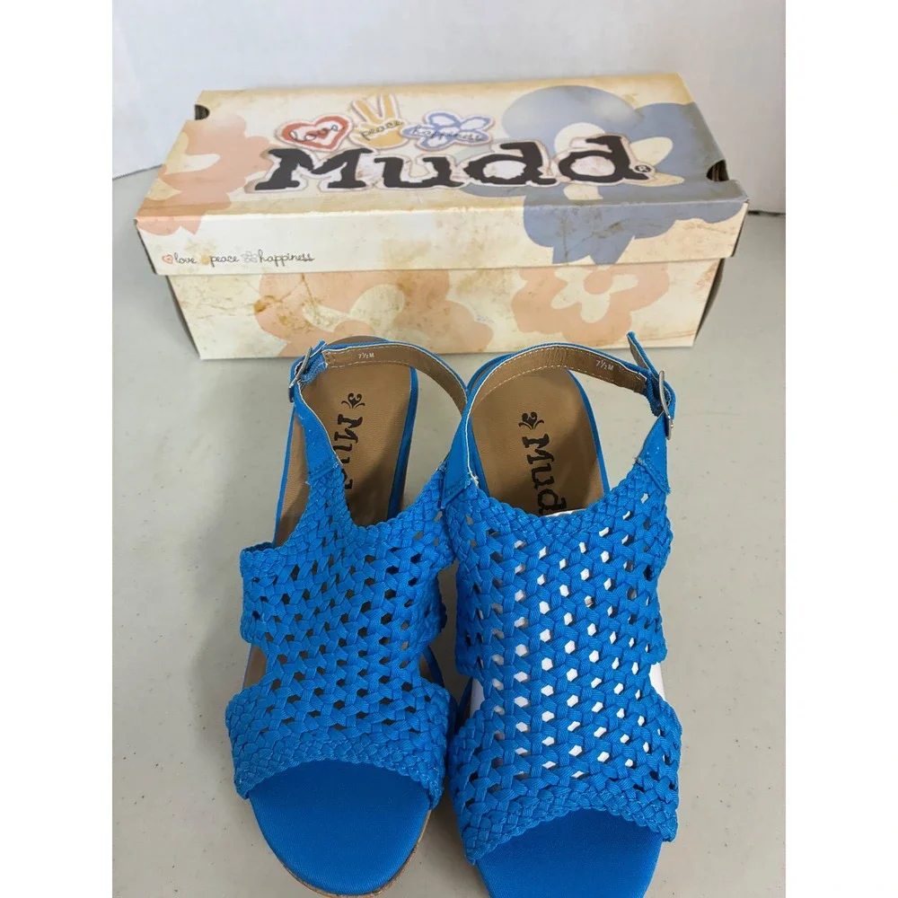 Mudd‎ Womens Electric Blue Woven Cork Wedge Sandals MDKNOLLBRIGHT Size 7.5  NEW